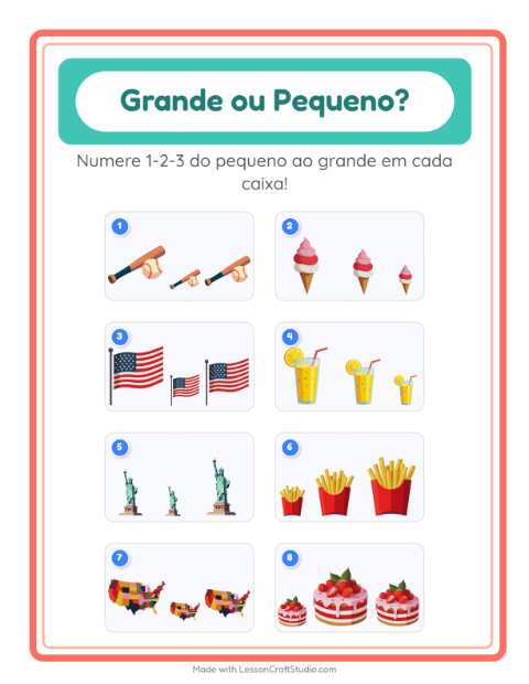 Pré-visualização da ficha de Grande Ou Pequeno com 4 de Julho para Educação infantil (creche, 3-5 anos)