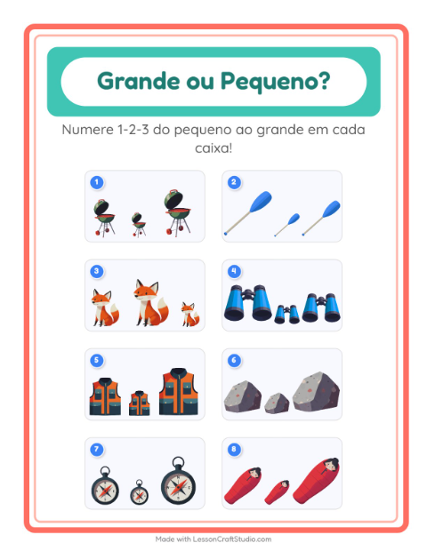 Pré-visualização da ficha de Grande Ou Pequeno com Acampamento para Educação infantil (creche, 3-5 anos)