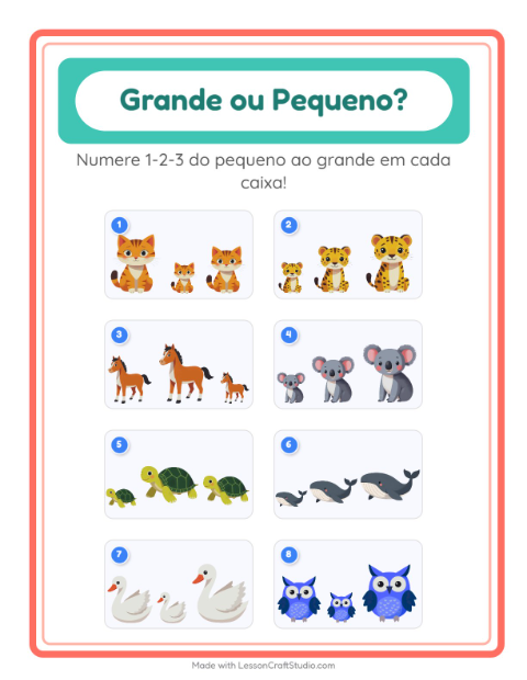 Pré-visualização da ficha de Grande Ou Pequeno com Animais para Educação infantil (creche, 3-5 anos)