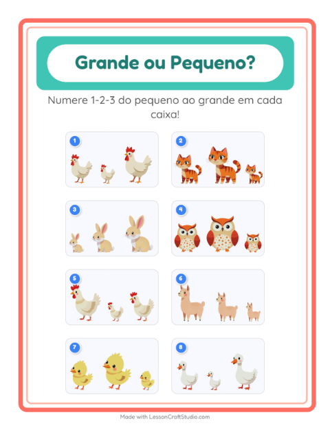 Pré-visualização da ficha de Grande Ou Pequeno com Animais da fazenda para Educação infantil (creche, 3-5 anos)