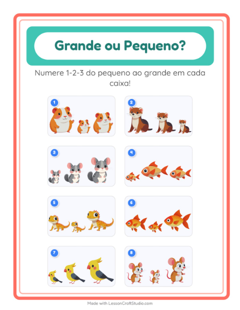 Pré-visualização da ficha de Grande Ou Pequeno com Animais de estimação para Educação infantil (creche, 3-5 anos)