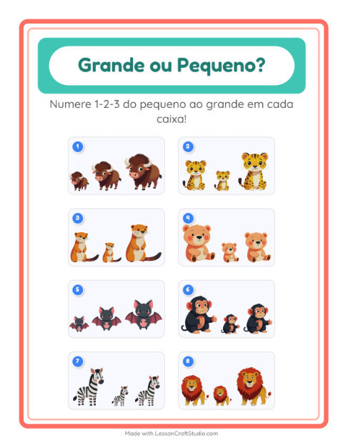 Pré-visualização da ficha de Grande Ou Pequeno com Animais do zoológico para Educação infantil (creche, 3-5 anos)