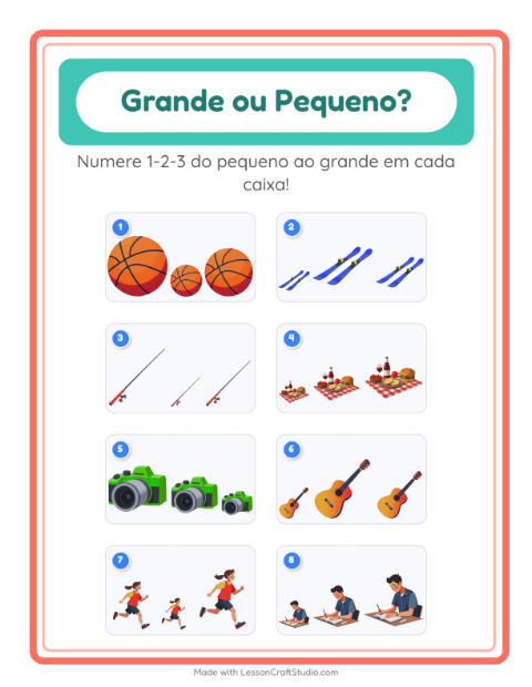 Pré-visualização da ficha de Grande Ou Pequeno com Atividades para Educação infantil (creche, 3-5 anos)