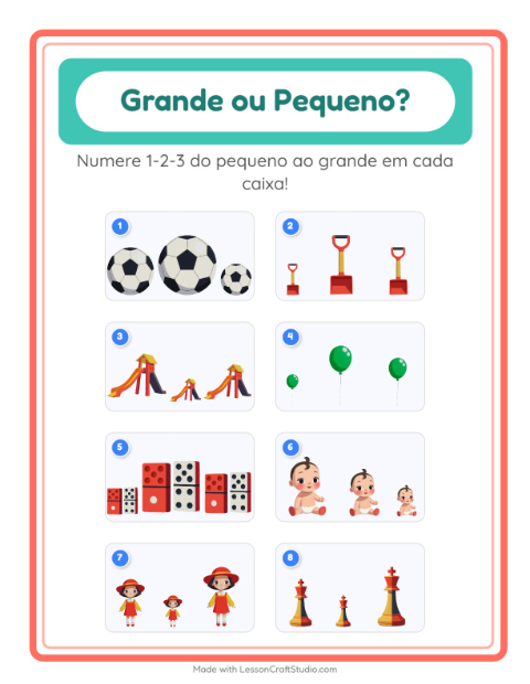 Pré-visualização da ficha de Grande Ou Pequeno com Brinquedos para Educação infantil (creche, 3-5 anos)