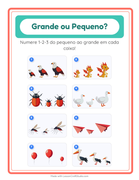 Pré-visualização da ficha de Grande Ou Pequeno com Coisas que voam para Educação infantil (creche, 3-5 anos)