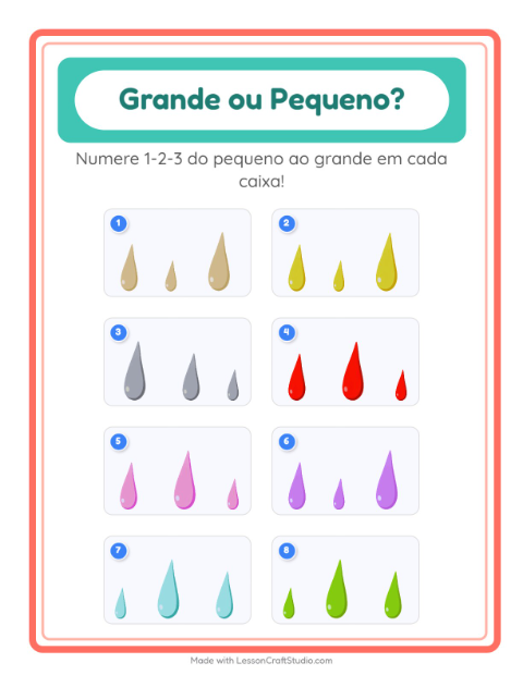 Pré-visualização da ficha de Grande Ou Pequeno com Cores para Educação infantil (creche, 3-5 anos)