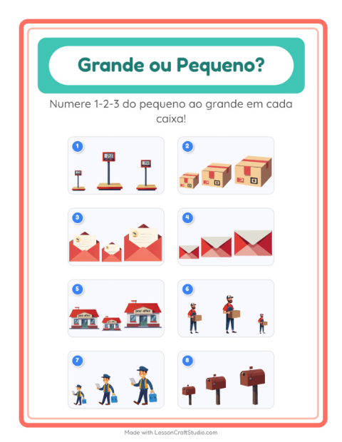 Pré-visualização da ficha de Grande Ou Pequeno com Correios para Educação infantil (creche, 3-5 anos)
