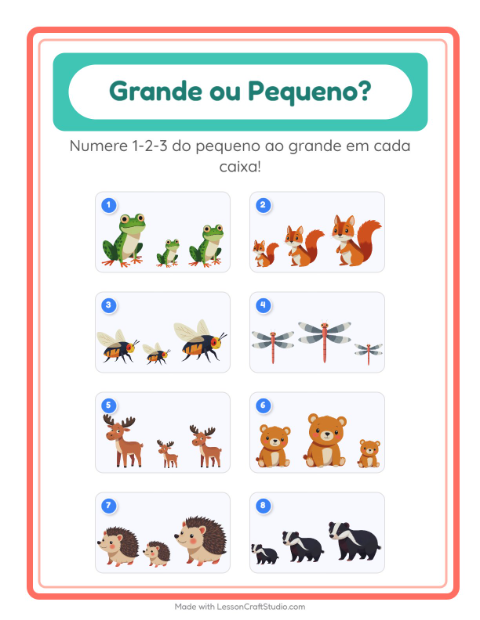 Pré-visualização da ficha de Grande Ou Pequeno com Criaturas da floresta para Educação infantil (creche, 3-5 anos)
