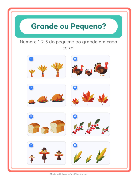 Pré-visualização da ficha de Grande Ou Pequeno com Dia de Ação de Graças para Educação infantil (creche, 3-5 anos)