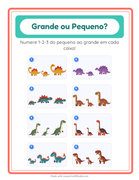 Pré-visualização da ficha de Grande Ou Pequeno com Dinossauros para Educação infantil (creche, 3-5 anos)