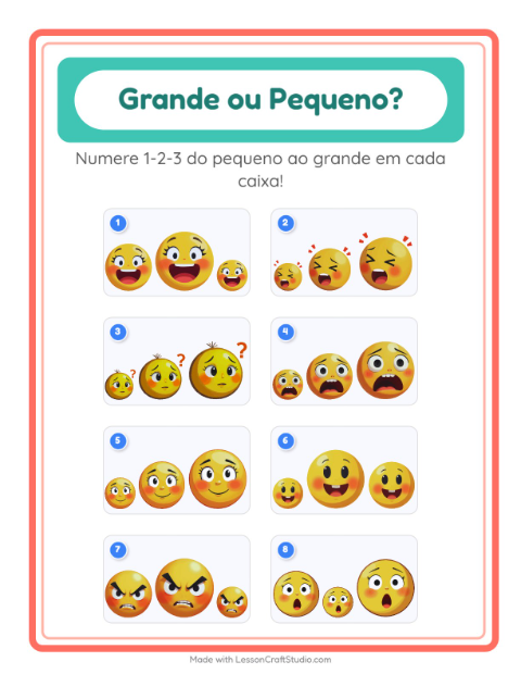 Pré-visualização da ficha de Grande Ou Pequeno com Emoções para Educação infantil (creche, 3-5 anos)