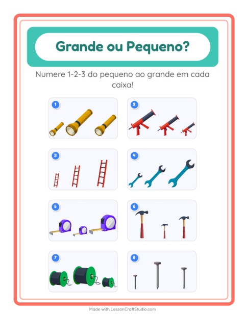 Pré-visualização da ficha de Grande Ou Pequeno com Ferramentas para Educação infantil (creche, 3-5 anos)