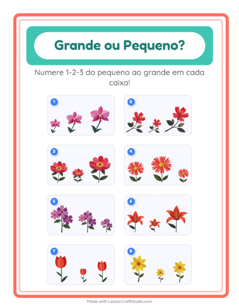 Pré-visualização da ficha de Grande Ou Pequeno com Flores para Educação infantil (creche, 3-5 anos)