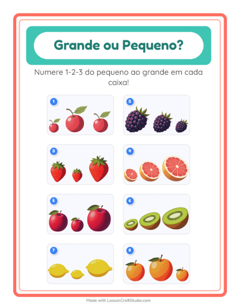 Pré-visualização da ficha de Grande Ou Pequeno com Frutas para Educação infantil (creche, 3-5 anos)