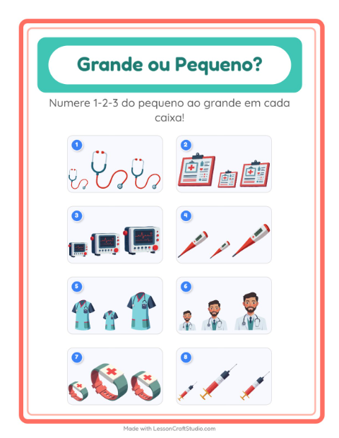 Pré-visualização da ficha de Grande Ou Pequeno com Hospital para Educação infantil (creche, 3-5 anos)