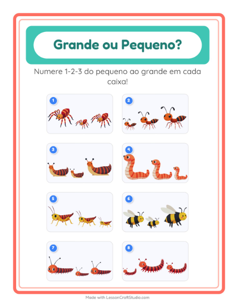 Pré-visualização da ficha de Grande Ou Pequeno com Insetos e bichos para Educação infantil (creche, 3-5 anos)