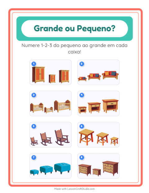 Pré-visualização da ficha de Grande Ou Pequeno com Móveis para Educação infantil (creche, 3-5 anos)