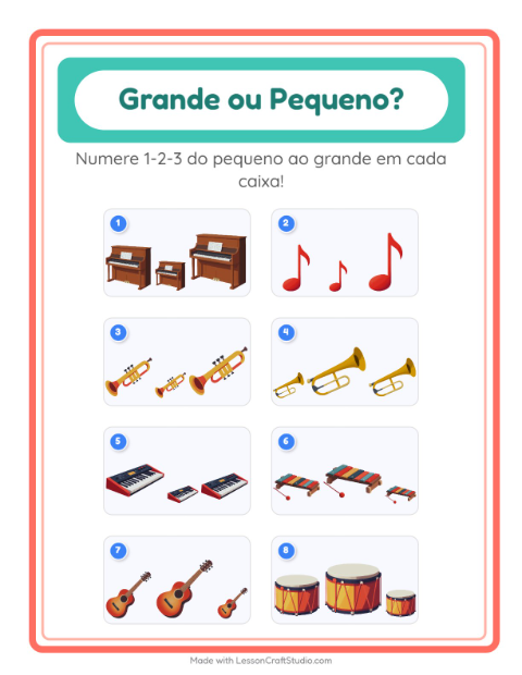 Pré-visualização da ficha de Grande Ou Pequeno com Música para Educação infantil (creche, 3-5 anos)