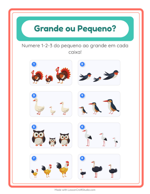 Pré-visualização da ficha de Grande Ou Pequeno com Pássaros 2 para Educação infantil (creche, 3-5 anos)