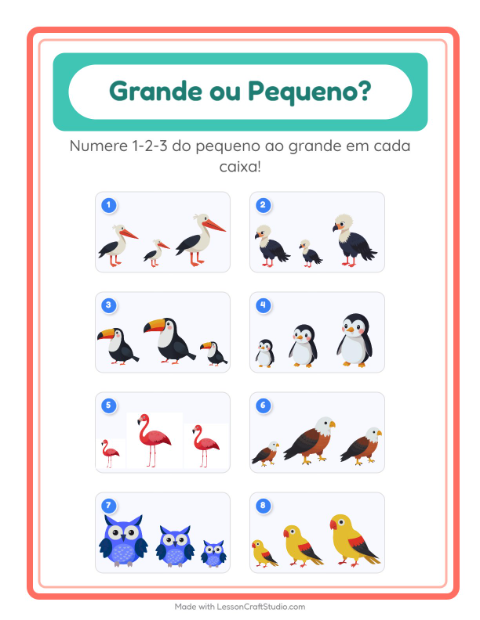 Pré-visualização da ficha de Grande Ou Pequeno com Pássaros para Educação infantil (creche, 3-5 anos)