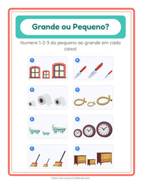 Pré-visualização da ficha de Grande Ou Pequeno com Pela casa para Educação infantil (creche, 3-5 anos)