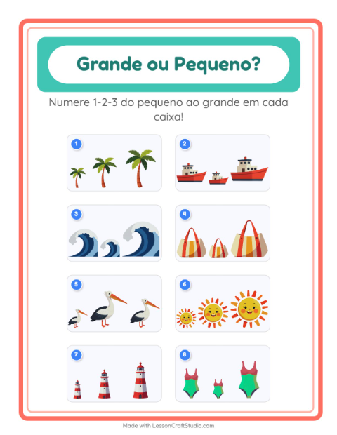 Pré-visualização da ficha de Grande Ou Pequeno com Praia para Educação infantil (creche, 3-5 anos)