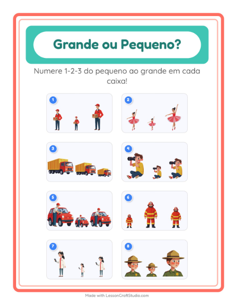Pré-visualização da ficha de Grande Ou Pequeno com Profissões para Educação infantil (creche, 3-5 anos)