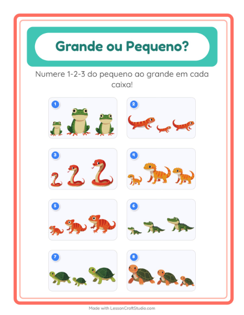Pré-visualização da ficha de Grande Ou Pequeno com Répteis e anfíbios para Educação infantil (creche, 3-5 anos)