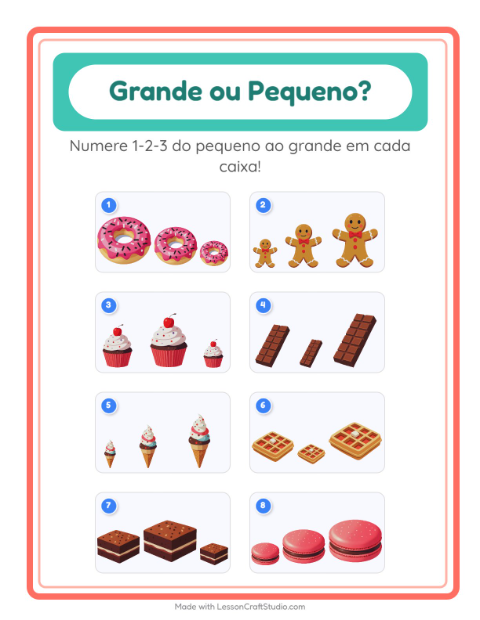 Pré-visualização da ficha de Grande Ou Pequeno com Sobremesas e doces para Educação infantil (creche, 3-5 anos)