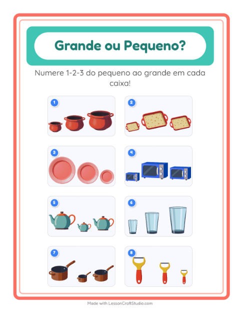 Pré-visualização da ficha de Grande Ou Pequeno com Utensílios de cozinha para Educação infantil (creche, 3-5 anos)