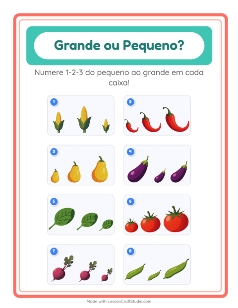 Pré-visualização da ficha de Grande Ou Pequeno com Vegetais para Educação infantil (creche, 3-5 anos)