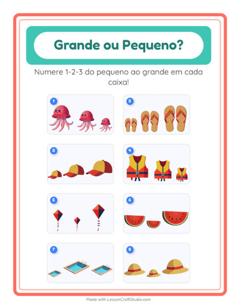 Pré-visualização da ficha de Grande Ou Pequeno com Verão para Educação infantil (creche, 3-5 anos)