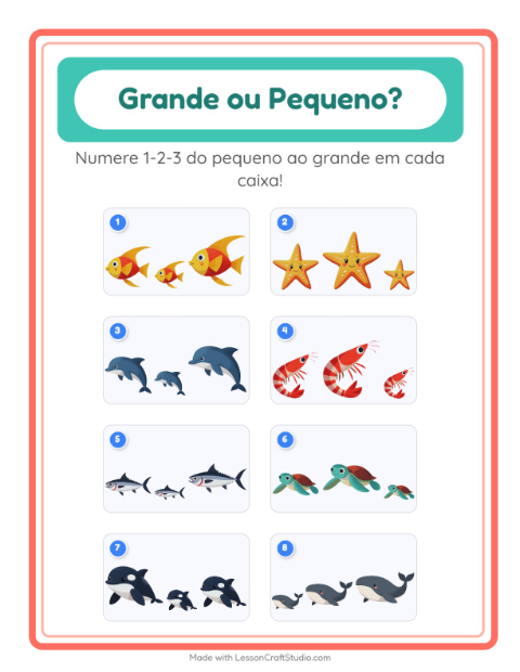 Pré-visualização da ficha de Grande Ou Pequeno com Vida marinha para Educação infantil (creche, 3-5 anos)