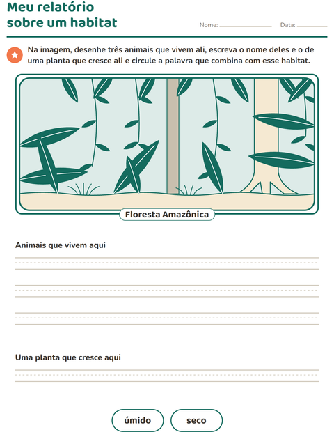 Pré-visualização da ficha de Habitat dos animais para 2º ano do ensino fundamental