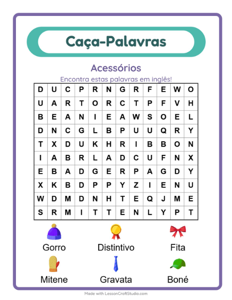 Caça-palavras em inglês – Acessórios