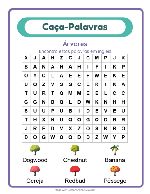 Caça-palavras em inglês – Árvores