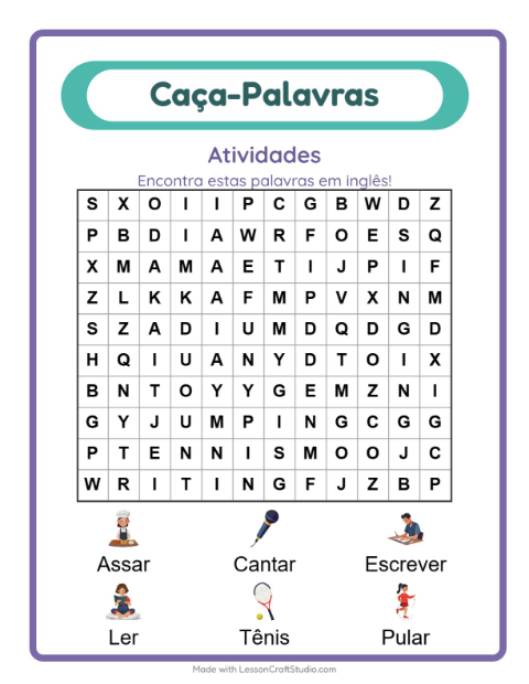 Caça-palavras em inglês – Atividades