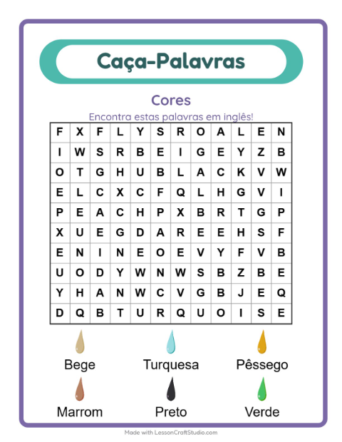 Caça-palavras em inglês – Cores