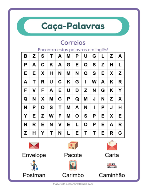 Caça-palavras em inglês – Correios
