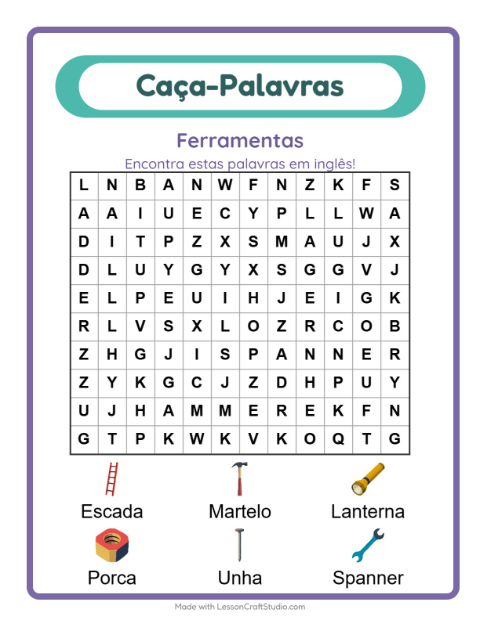 Caça-palavras em inglês – Ferramentas