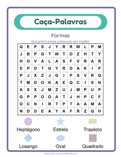 Caça-palavras em inglês – Formas