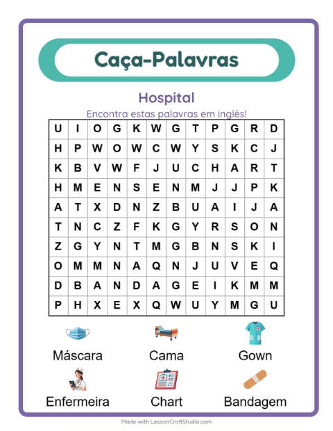 Caça-palavras em inglês – Hospital