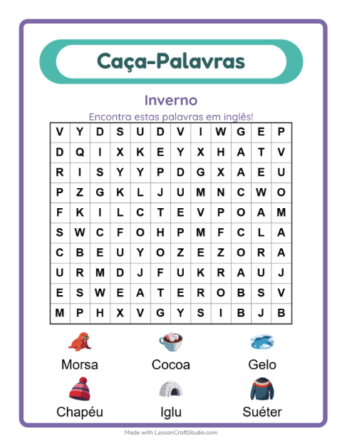 Caça-palavras em inglês – Inverno