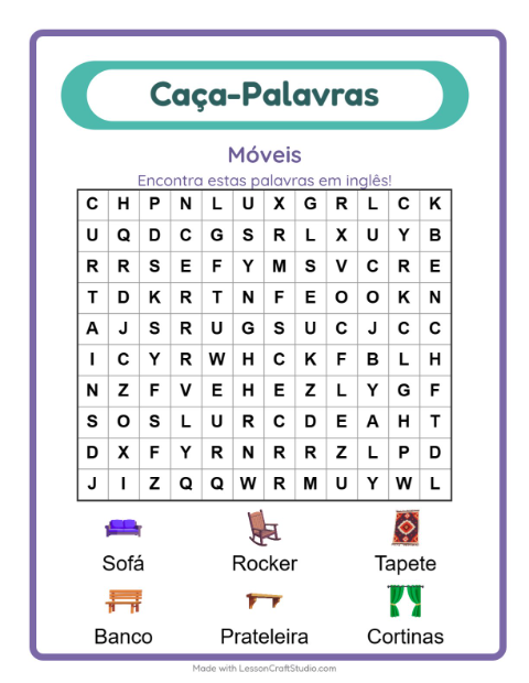 Caça-palavras em inglês – Móveis