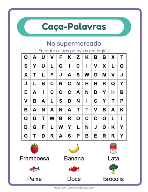 Caça-palavras em inglês – No supermercado
