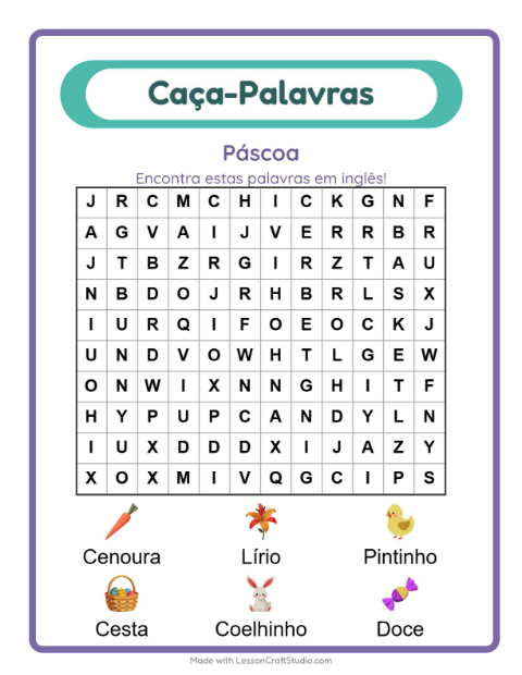 Caça-palavras em inglês – Páscoa
