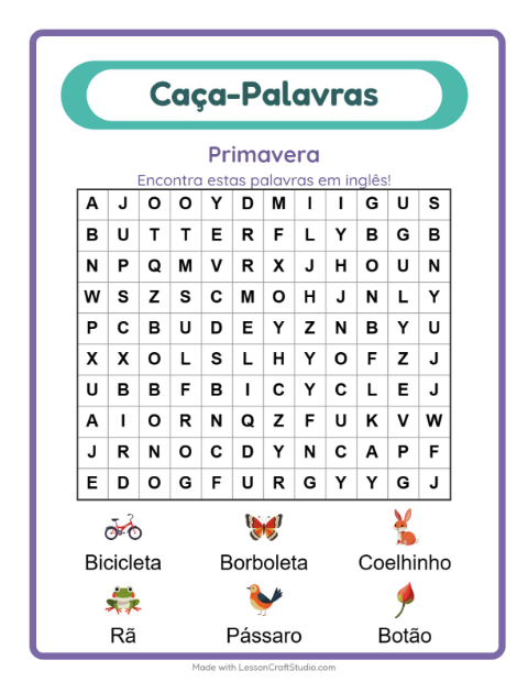 Caça-palavras em inglês – Primavera