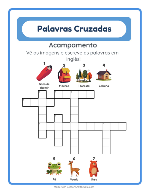 Palavras cruzadas em inglês com imagens – Acampamento