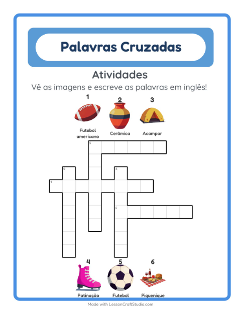 Prévia: Aprender inglês: Atividades – palavras cruzadas para crianças