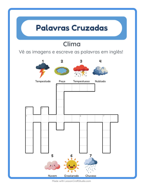 Prévia: Aprender inglês: Clima – palavras cruzadas para crianças
